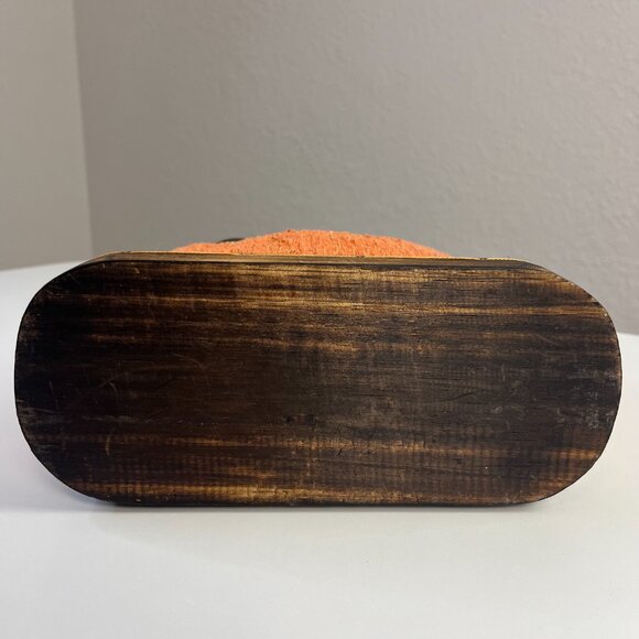 Orange Brown Natural Woven Wood Purse Tote Shoulder Bag Zip Closure - Picture 8 of 16